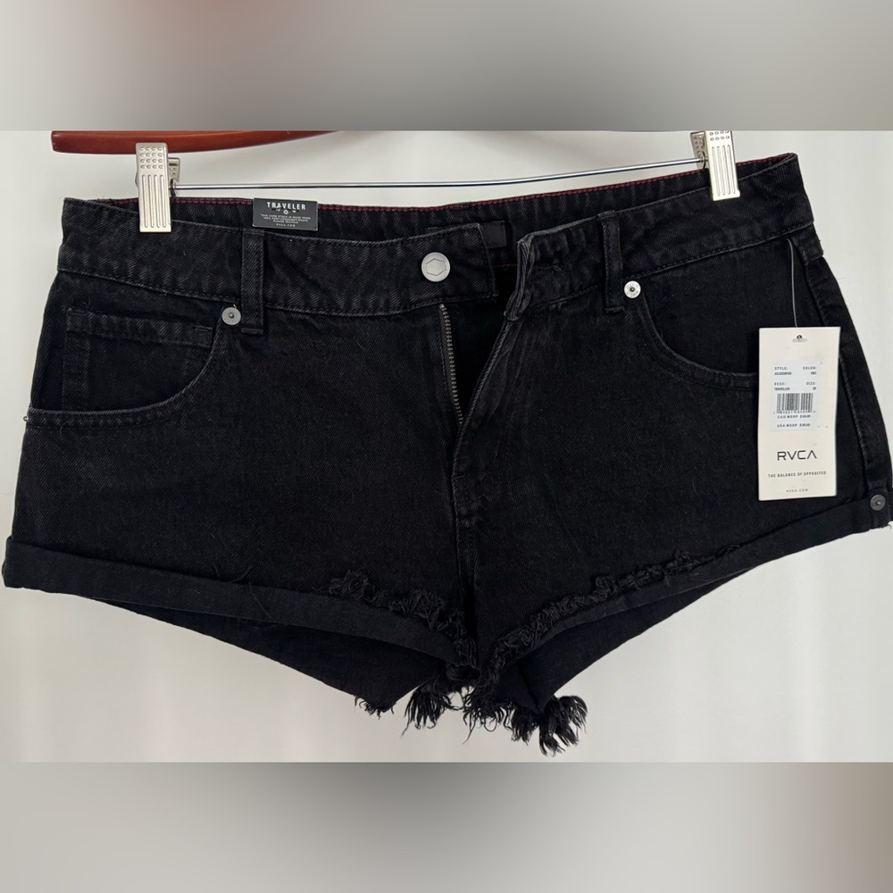 Black Denim Frayed Hem Shorts